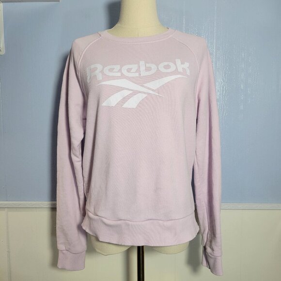 Reebok Small Baby Pink Logo Crew Neck Longsleeve Casual Summer Sweatshirt - Picture 1 of 12